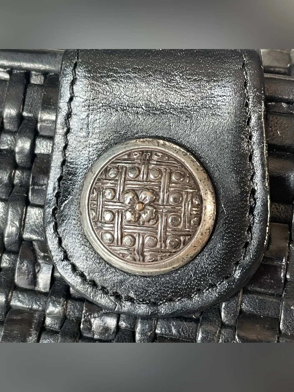 Brighton black leather woven crossbody wallet